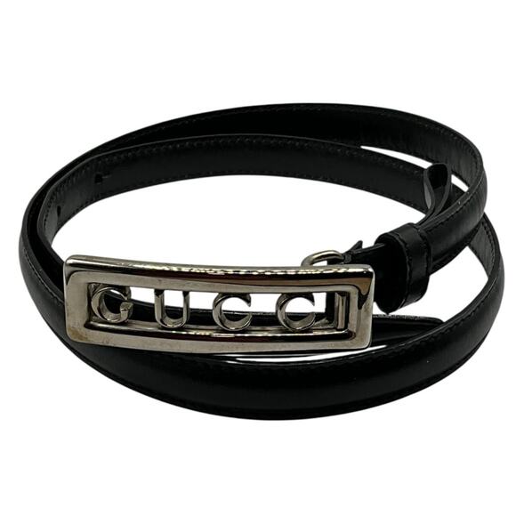 39. Gucci Black Leather Silver Belt main image 7